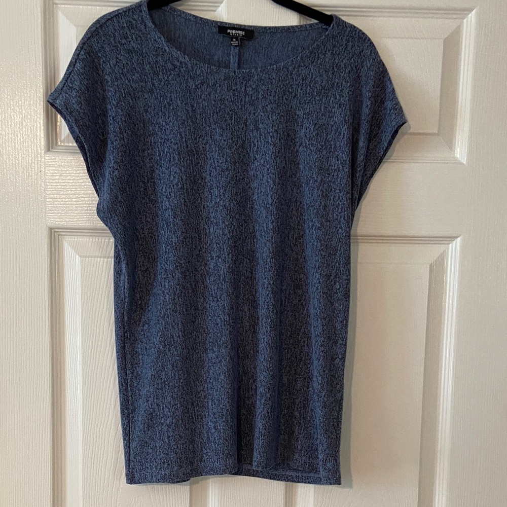 Premise Blue Textured Short Sleeve Top
